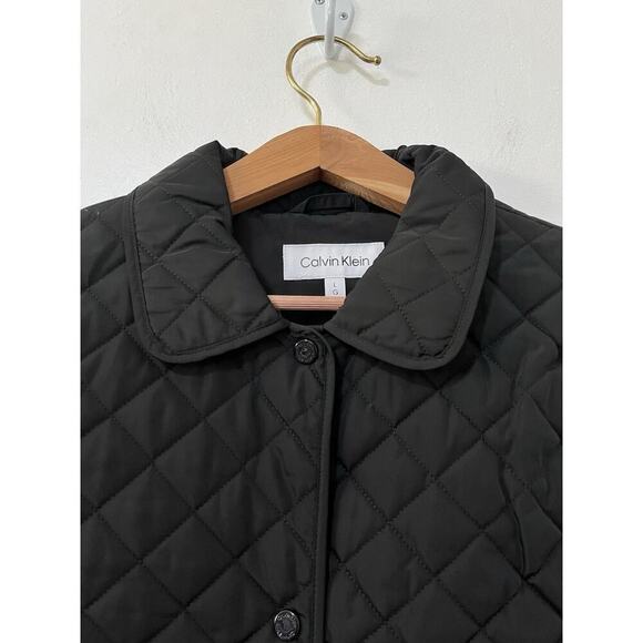 Calvin Klein Quilted Water Resistant Button Front Jacket Size L Black Womens - Picture 3 of 11